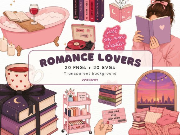 Download Romance Lovers Cliparts, Bookish PNG SVG - Premium Bundle