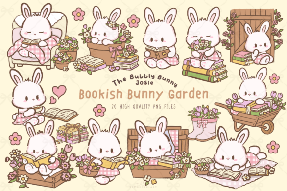 Download Kawaii Bookish Bunny Garden Clipart - Premium Resources